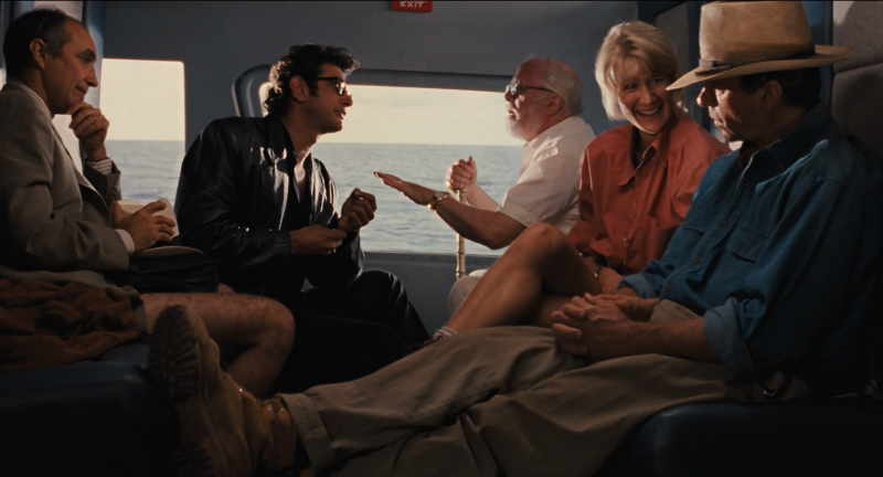 Esq. para direira: Martin Ferrero, Jeff Goldblum, Richard Attenborough, Laura Dern e Sam Neill.