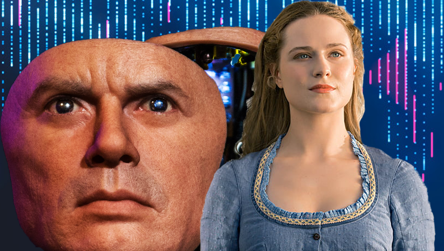 Yul Brynner e Evan Rachel Wood em versoes diferentes de Westworld